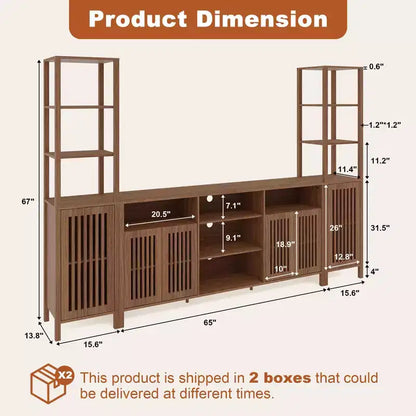 Mobile TV a 3 pezzi colore noce/legno con librerie per TV fino a 70", montaggio da 1 persona