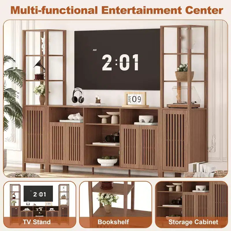 Mobile TV a 3 pezzi colore noce/legno con librerie per TV fino a 70", montaggio da 1 persona