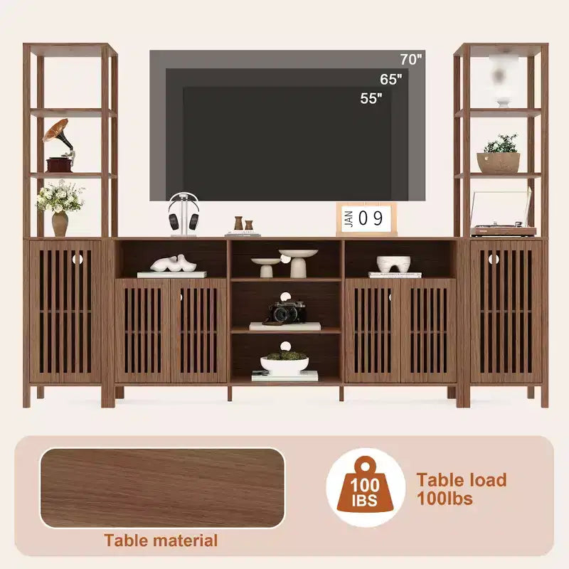 Mobile TV a 3 pezzi colore noce/legno con librerie per TV fino a 70", montaggio da 1 persona