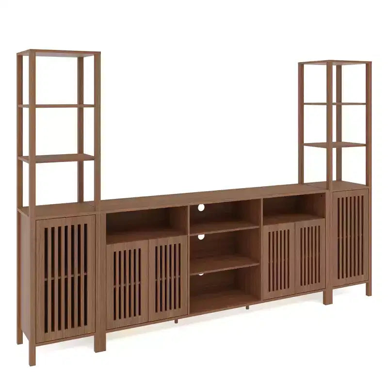 Mobile TV a 3 pezzi colore noce/legno con librerie per TV fino a 70", montaggio da 1 persona