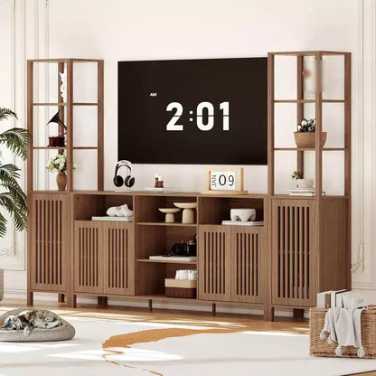 3 Piece Large TV Stand with Bookshelves for TVs Up to 70, Entertainment Center with Storage, Media Console Table TV Hutch for Living Room, Bedroom