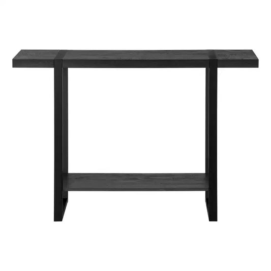 HomeRoots 47 Black Wood and Metal Distressed Sled Console Table With Shelf