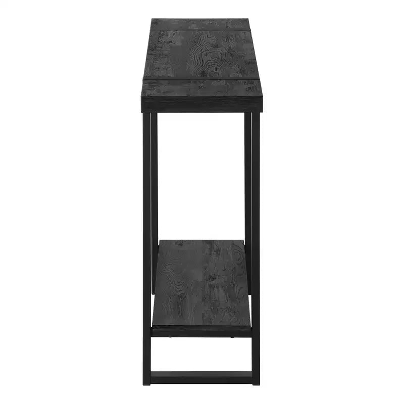 Consolle in metallo nero e legno, base a slitta, 1 ripiano