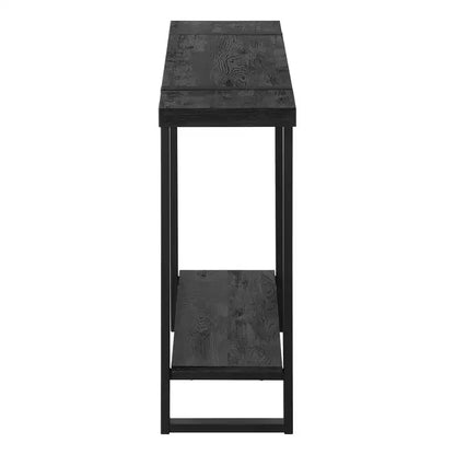 Consolle in metallo nero e legno, base a slitta, 1 ripiano