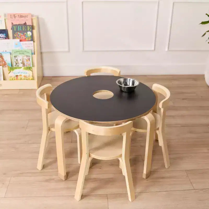 Tavolo rotondo con lavagna e sedie, 5 pezzi (1 tavolo + 4 sedie)