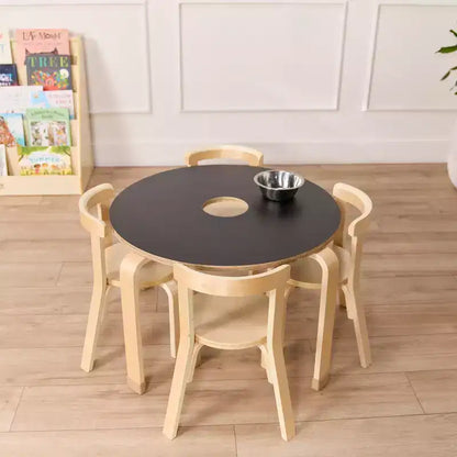 Tavolo rotondo con lavagna e sedie, 5 pezzi (1 tavolo + 4 sedie)