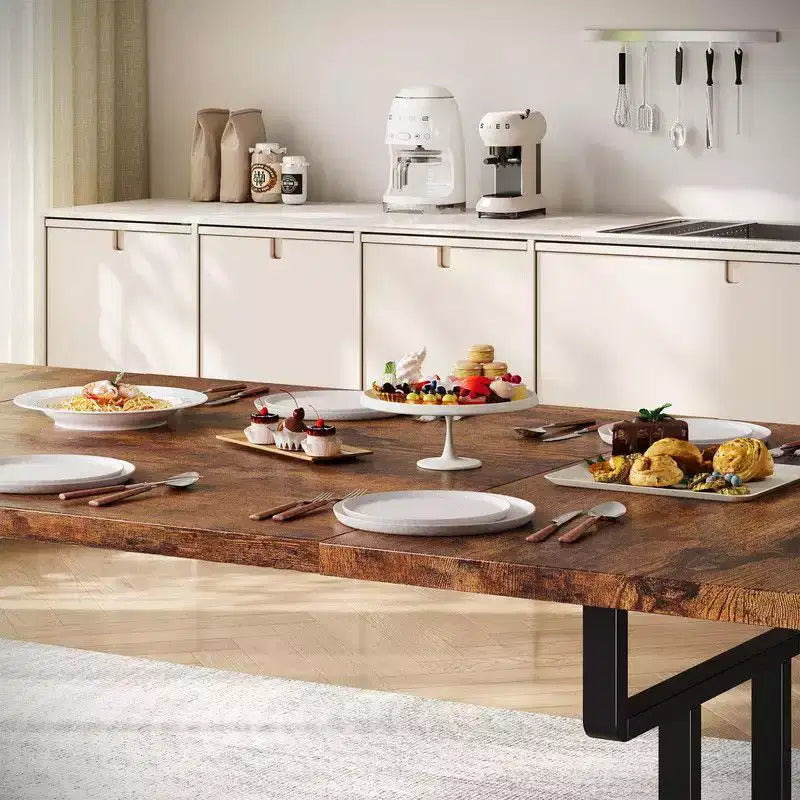 Tavolo da pranzo rettangolare in ferro nero + grigio/colori retrò, 6 posti a sedere