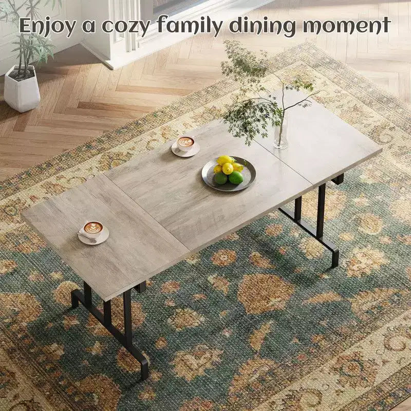 Tavolo da pranzo rettangolare in ferro nero + grigio/colori retrò, 6 posti a sedere