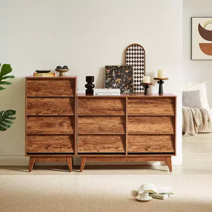 Cassettiera in legno, design smussato, Nera/Marrone, 4 cassetti / 6 cassetti