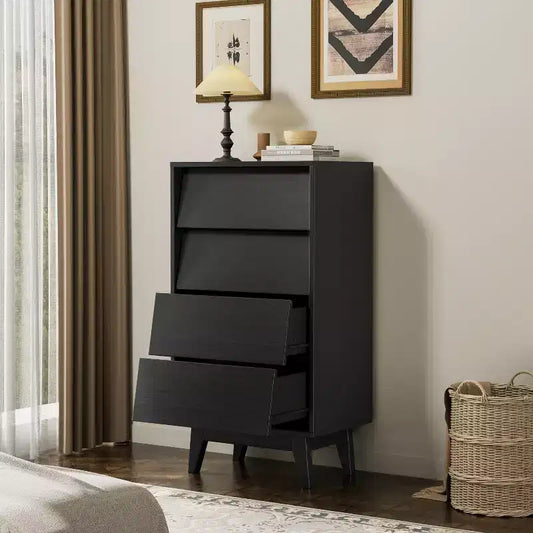 Cassettiera in legno, design smussato, Nera/Marrone, 4 cassetti / 6 cassetti