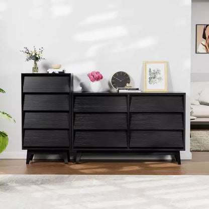 Cassettiera in legno, design smussato, Nera/Marrone, 4 cassetti / 6 cassetti