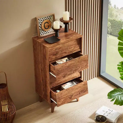 Cassettiera in legno, design smussato, Nera/Marrone, 4 cassetti / 6 cassetti