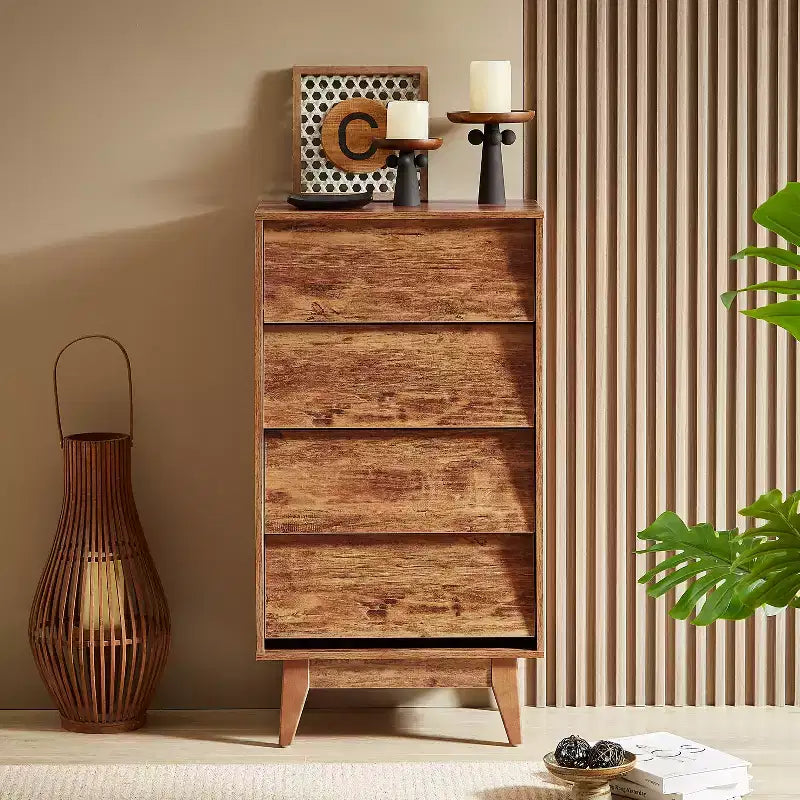 Cassettiera in legno, design smussato, Nera/Marrone, 4 cassetti / 6 cassetti