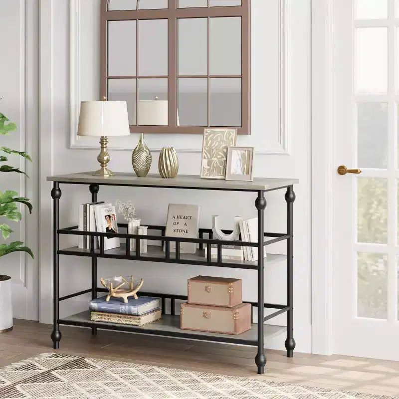 Consolle a 3 ripiani per ingresso, in stile rustico, colore grigio/retrò