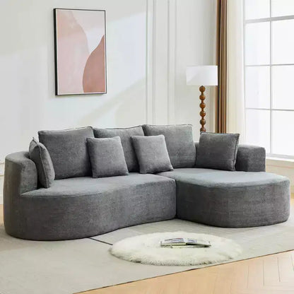 Divano componibile curvo in ciniglia beige/grigio/arancione con chaise longue, monoposto