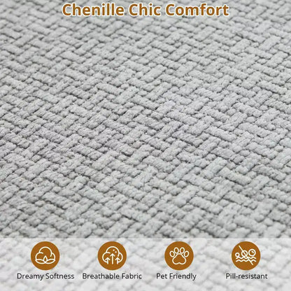 Divano componibile curvo in ciniglia beige/grigio/arancione con chaise longue, monoposto