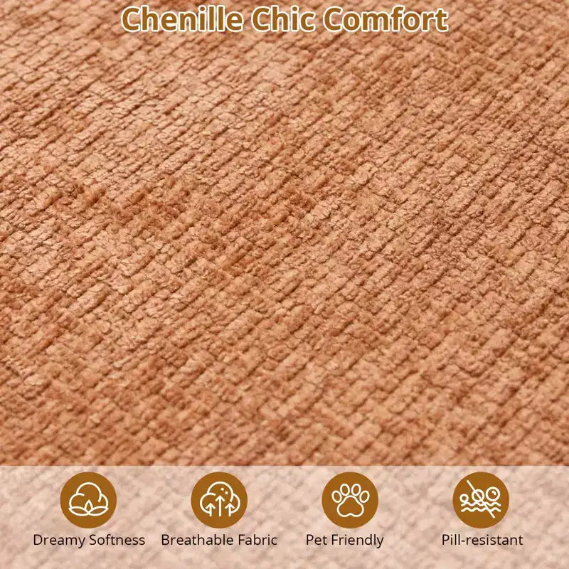 Divano componibile curvo in ciniglia beige/grigio/arancione con chaise longue, monoposto