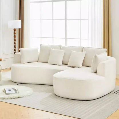 Divano componibile curvo in ciniglia beige/grigio/arancione con chaise longue, monoposto