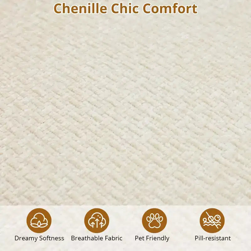 Divano componibile curvo in ciniglia beige/grigio/arancione con chaise longue, monoposto