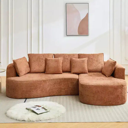 Divano componibile curvo in ciniglia beige/grigio/arancione con chaise longue, monoposto