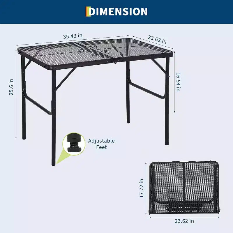 Tavolo da grill pieghevole quadrato nero, 2 persone, altezza regolabile