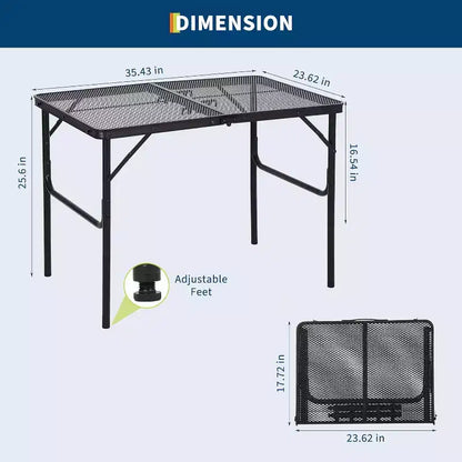 Tavolo da grill pieghevole quadrato nero, 2 persone, altezza regolabile