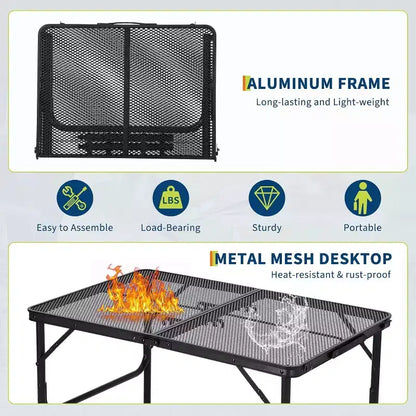 Tavolo da grill pieghevole quadrato nero, 2 persone, altezza regolabile