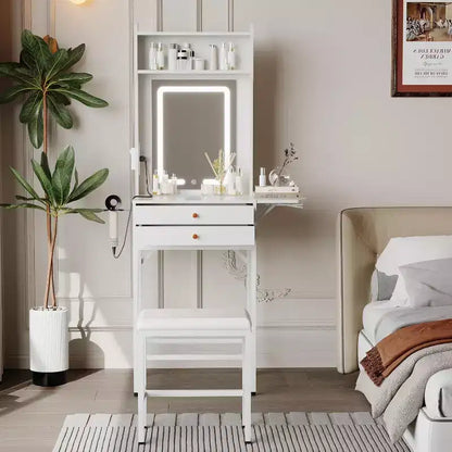 Set toeletta trucco bianco/nero con specchio, cassetti e porta asciugacapelli – 1 persona