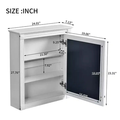 Mobile da bagno a parete con specchio, 3 ripiani, anta singola, Bianco / Blu