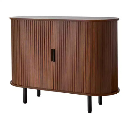 VEVOR Coffee Bar Cabinet, Mid Century Fluted Coffee Bar Table, Buffet Stand Cabinet with 2 Sliding Doors, Sideboard Buffet Station, Walnut