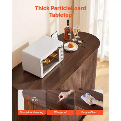 Mobile Bar/Credenza in Noce a Scanalature, Stile Mid-Century, con 2 Ante Scorrevoli