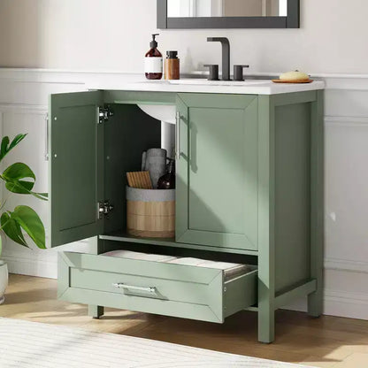 Mobile lavabo da bagno freestanding in verde chiaro/legno naturale/noce/bianco con lavello, 24"/30"/36", singolo
