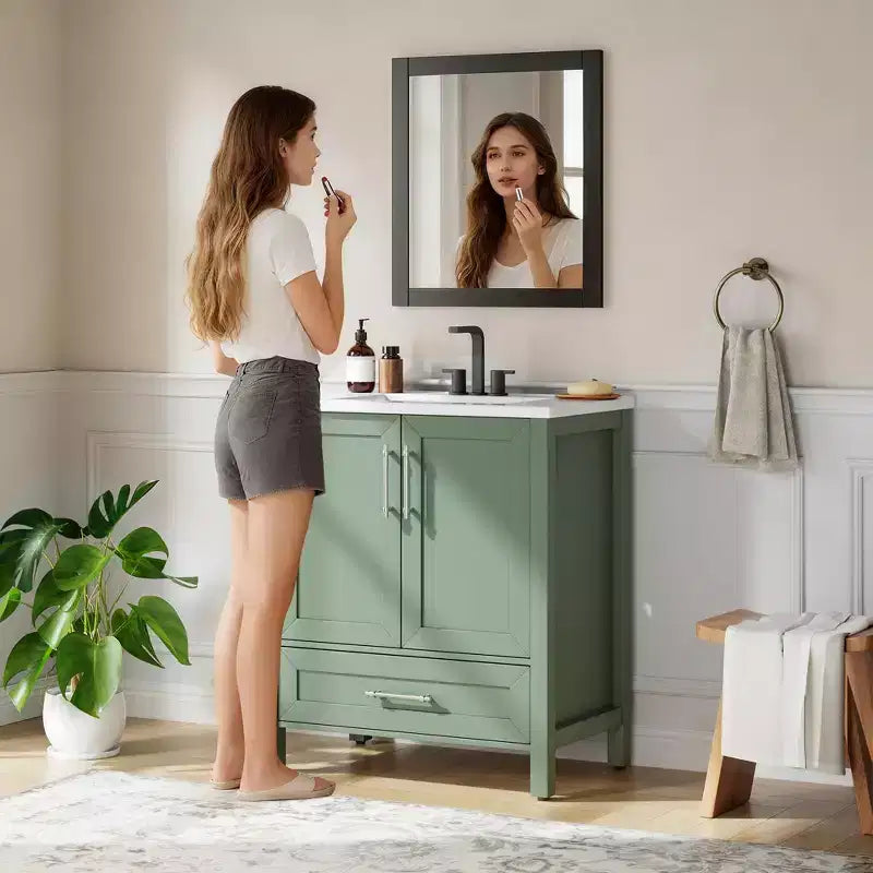 Mobile lavabo da bagno freestanding in verde chiaro/legno naturale/noce/bianco con lavello, 24"/30"/36", singolo