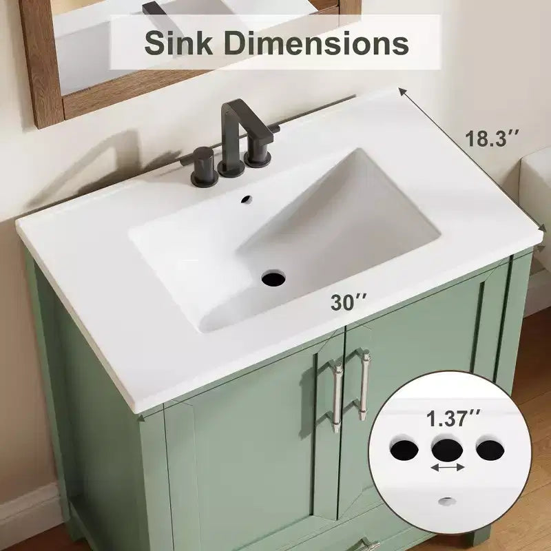 Mobile lavabo da bagno freestanding in verde chiaro/legno naturale/noce/bianco con lavello, 24"/30"/36", singolo