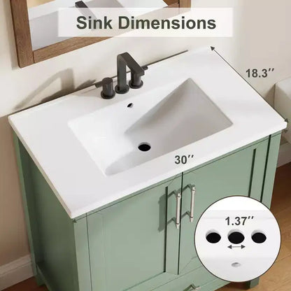Mobile lavabo da bagno freestanding in verde chiaro/legno naturale/noce/bianco con lavello, 24"/30"/36", singolo