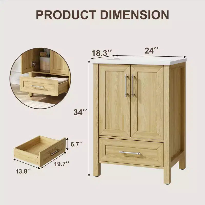 Mobile lavabo da bagno freestanding in verde chiaro/legno naturale/noce/bianco con lavello, 24"/30"/36", singolo