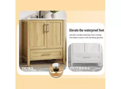 Mobile lavabo da bagno freestanding in verde chiaro/legno naturale/noce/bianco con lavello, 24"/30"/36", singolo