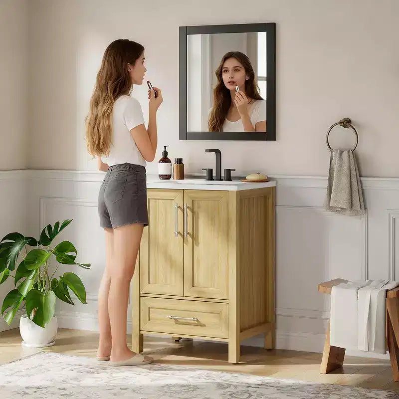 Mobile lavabo da bagno freestanding in verde chiaro/legno naturale/noce/bianco con lavello, 24"/30"/36", singolo