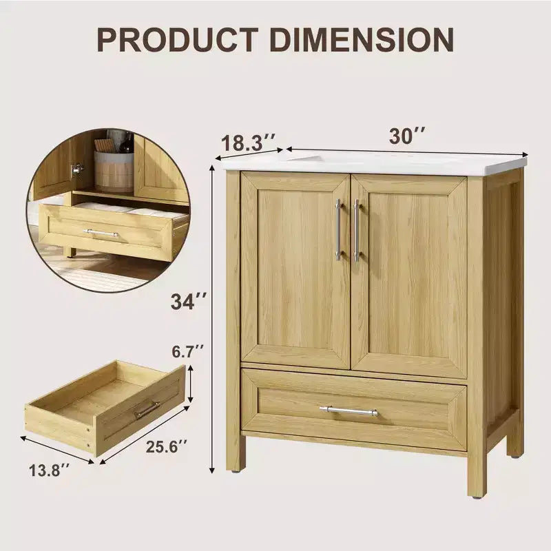 Mobile lavabo da bagno freestanding in verde chiaro/legno naturale/noce/bianco con lavello, 24"/30"/36", singolo