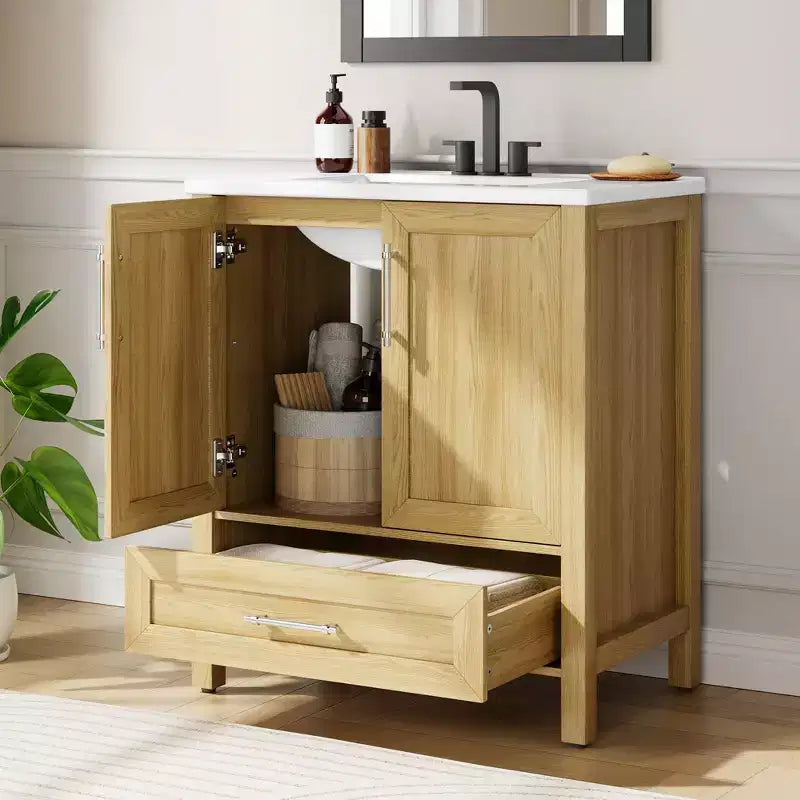 Mobile lavabo da bagno freestanding in verde chiaro/legno naturale/noce/bianco con lavello, 24"/30"/36", singolo