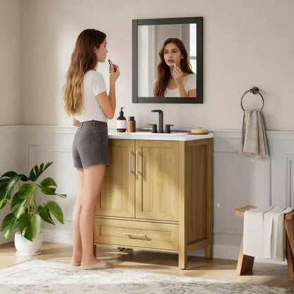 Mobile lavabo da bagno freestanding in verde chiaro/legno naturale/noce/bianco con lavello, 24"/30"/36", singolo