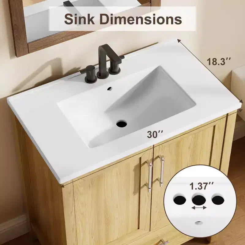 Mobile lavabo da bagno freestanding in verde chiaro/legno naturale/noce/bianco con lavello, 24"/30"/36", singolo