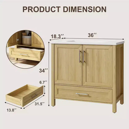 Mobile lavabo da bagno freestanding in verde chiaro/legno naturale/noce/bianco con lavello, 24"/30"/36", singolo