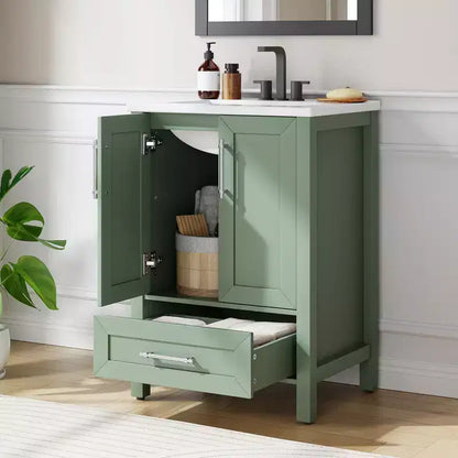Mobile lavabo da bagno freestanding in verde chiaro/legno naturale/noce/bianco con lavello, 24"/30"/36", singolo