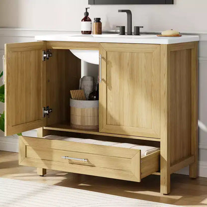 Mobile lavabo da bagno freestanding in verde chiaro/legno naturale/noce/bianco con lavello, 24"/30"/36", singolo