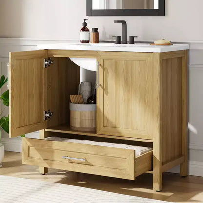 Mobile lavabo da bagno freestanding in verde chiaro/legno naturale/noce/bianco con lavello, 24"/30"/36", singolo