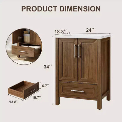 Mobile lavabo da bagno freestanding in verde chiaro/legno naturale/noce/bianco con lavello, 24"/30"/36", singolo