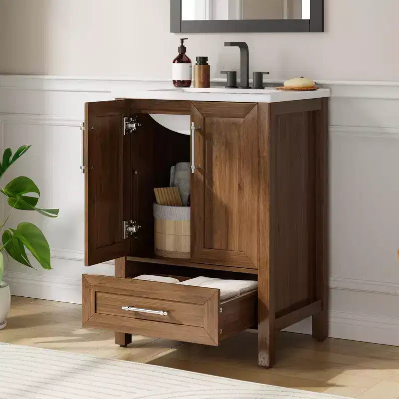 Mobile lavabo da bagno freestanding in verde chiaro/legno naturale/noce/bianco con lavello, 24"/30"/36", singolo