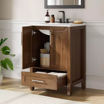 Mobile lavabo da bagno freestanding in verde chiaro/legno naturale/noce/bianco con lavello, 24"/30"/36", singolo