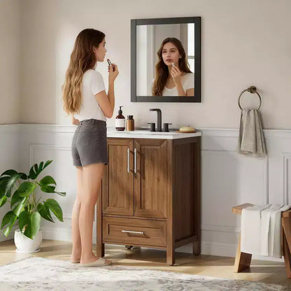 Mobile lavabo da bagno freestanding in verde chiaro/legno naturale/noce/bianco con lavello, 24"/30"/36", singolo